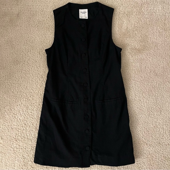 Abercrombie & Fitch Black Button-Front Linen-Blend Mara Mini Dress A&F 662670732 - Picture 5 of 7